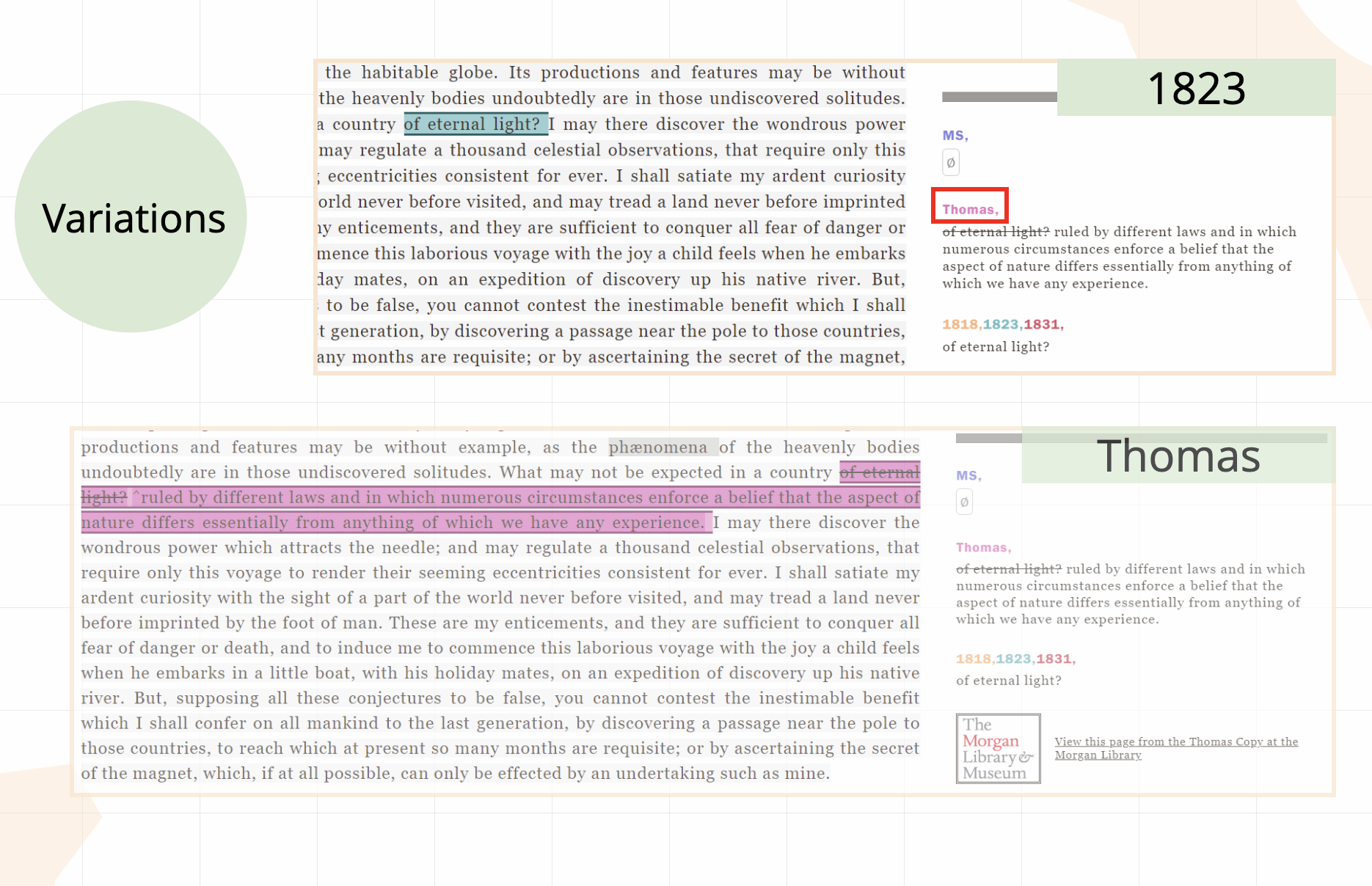 variant passages as displayed in the Frankenstein Variorum Viewer